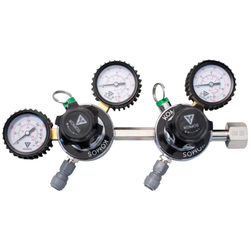 CO2 Regulator Two Barb - Three Gauge - Komos® - Image 2